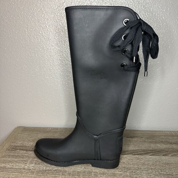 Coach Tristee Size 7B Waterproof Rubber Rain Boots Fleece Lined Corset Lace Up - Picture 5 of 15